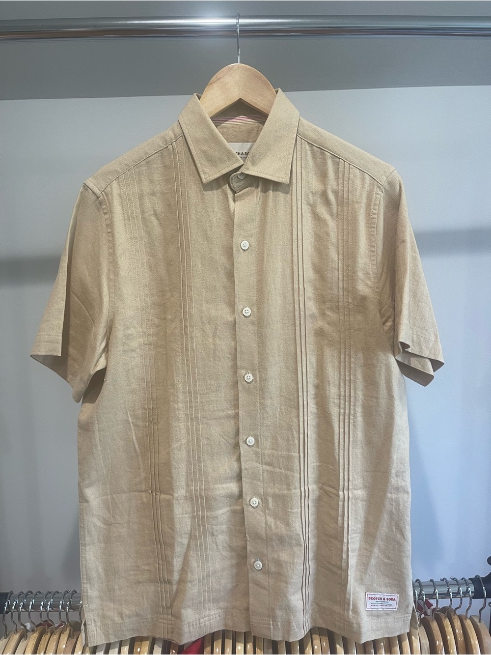 Scotch & Soda Beige Short-Sleeve Button-Down Shirt